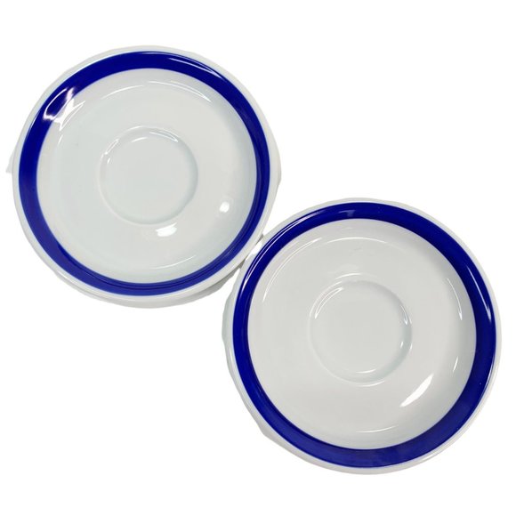 Crate Barrel Cobalt Blue Band Cup Saucer Dessert Plate Breakfast Set 2 Bistro - Picture 8 of 10